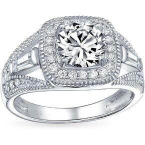 تخصيص عتيقة عتيقة Art Deco Style 2Ct AAA CZ Pave Halo Square Cushion Cut Solitaire خاتم الخطوبة للنساء.