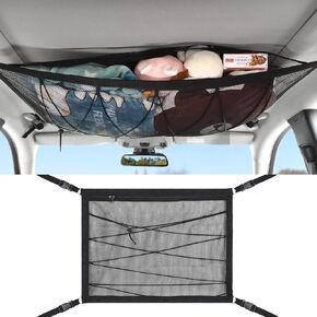 Car Ceiling Cargo Net,35.4″*25.6″Adjustable Buckle Car Ceiling Storage, Double-Layer Mesh Universal Cargo Net for Inside Car Roof, Black