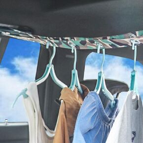 Car Clothes Hanger Bar Strap 47 inch Adjustable Travel Clothesline Storage Organizer with 21 Hanging Holes for Most Cars, Trucks, SUVs, Vans, RVs, Road Travelers (Black)