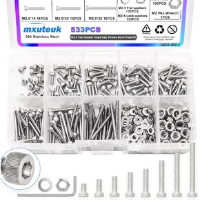 mxuteuk 480PCS M2.5 Screw Assortment Set,M2.5 x 4/6/8/10/12/16/20/25mm Hex Socket Head Cap Screws Bolts Nuts Kit,304 Stainless Steel Assorted Screws with Hex Wrench G035-M2.5 in Saudi Arabia