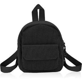 Small Backpack, Corduroy Backpack Purse for Women and Girls, Mini Backpacks for Travel, Shopping, Walking (black.)