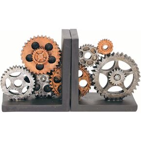Decorative Bookends Unique Gear Wheel Heavy Book Ends Book Holders Cool Vintage Industrial Gear Bookends for Heavy Books,Home Office Desk Shelves Decoration