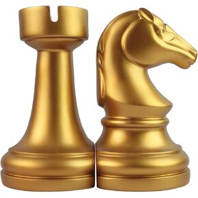 Chess Bookends, Office Decorative Bookends for Shelves, Heavy Bookends Book Stoppers Book Holders for Desk Decoration, 7x7x4 inches, Black,1Pair/2Piece