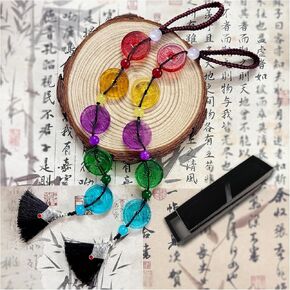 2PCS Feng Shui Coin Tassels, Crystal Coin with Chinese Knot String,Combining Traditional Chinese Knot with Modern Crystal Energy ， Wealth, Good Luck, and Success -Five-Color Coin