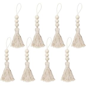 8 Pcs Tassel Wooden Beads Hanging Ornaments Prayer Beads Farmhouse Tassel Beads Hanging Ornament for Home Decoration