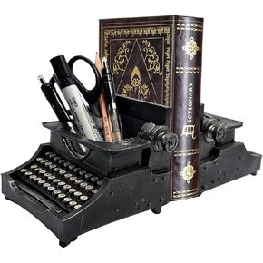 Book Ends Decorative Old Typewriter Pencil Holder Bookends Antique Style Book Stopper Vintage Typewriter Decor for Shelves,Home Office Decoration