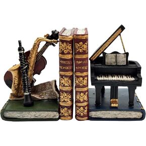 Music Decorative Bookends, Vintage Violin Piano Book Ends Unique Heavy Duty Book Stopper for Shelves,Home Office Decor,Gifts for Music Lovers