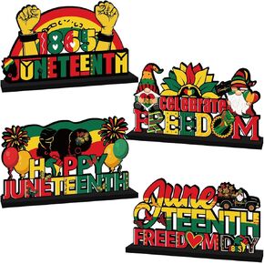 4 PCS Juneteenth Decorations Wooden Happy Junetester Centerdes for 1865 American Independence Freedom Day