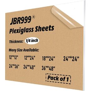 JBR999 ورقة أكريليك شفافة بسمك 1/4، ورقة أكريليك مصبوبة 6 مم، ورقة زجاج شبكي شفافة مقاس 12 × 24 للقطع بالليزر، والحرف اليدوية، والفن، والنوافذ، ولوحة البرسبيكس in Kuwait