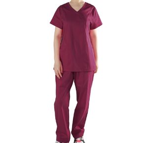 Scrubs for Women Set, Medical Uniform V-Neck Stretch Top & Straight Pants,Elastic Waistband,4 Pockets