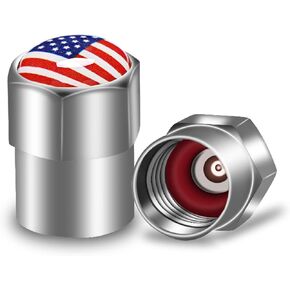 American USA Flag Chrome Tire Valve Stem Caps Brass Material with Rubber Seal,Hexagon Design,Universal Tyre Air Dust Covers for Car Truck SUV Motorcycle Bike (6 Pack)