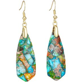 Boho Jasper Geometric Earrings for Women, Natural Genuine Gemstone Dangle Earrings in Assorted Colors, Gold and Silver Fishhook Earrings Gift with Gift Box