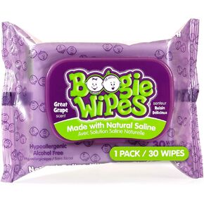 Boogie Gentle Saline Wipes for Little Noses, Great Grape 30 Each (Pack of 9)