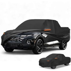 غطاء السيارة مقاوم للماء جميع الغلاف الخارجي لتغطية أمطار الطقس الكاملة لـ Hyundai Santa Cruz 190T-PU Black مع السوستة اليسرى الجانبية