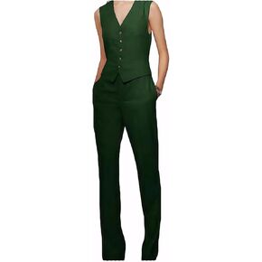 Mi Bo Tong Women Linen Suits 2 Pieces Set Lady Summer Casual Suits Vest Pants Elegant Waistcoat Tuxedos for Wedding Party