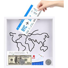 Adventure Archive Box, 12 in Ticket Shadow Box with Slot, Travel Memory Box for Keepsake Box, Travel Adventure Archive Shadow Box Frame,Top Loading Shadow Box Display Case Travel Decor Gift