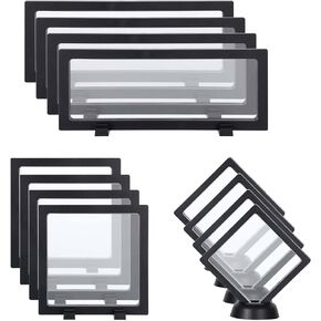 12PCS 3D Floating Display Case, Challenge Coin Display Stand Holder Frames Transparent PE Jewelry Storage Box Large Suspension Frames for Medal, Medallion, Stamps (Black)