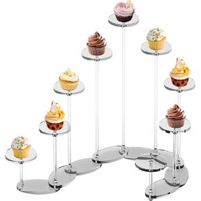 9-Tier Transformable Acrylic Display Stand, Adjustable Acrylic Display Stand, Deformable Clear Organizer Shelf, Clear Riser Stand Organizer for Cupcakes Makeup Action Figures Collectibles