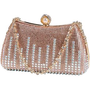 Dreubea Womens Fashion Rhinestone Evening Handbag with Chain Shiny Tote Clutch Bag