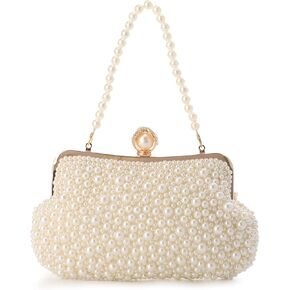 Fecialy Women Pearl Clutch Purses Evening Handbags Clutch Wedding Crystal Shoulder Bag with Pearl Chain