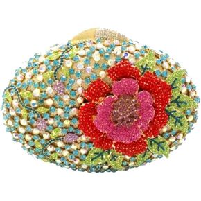 Dazzling Rose Flower Women Rhinestone Clutch Formal Wedding Party Handbag Purse Crystal Clutch Evening Bag