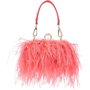 KUANG! Real Natural Ostrich Feather Clutch Evening Bag Fashion Handbag Purse for Banquet Party