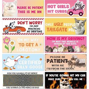 10 Pcs Funny Bumper Stickers Car Magnets, Quirky Cartoon Cute Animal Humorous Sayings Design Magnetic Decals for Auto Bumpers, Fun New Driver Car Owner Gifts