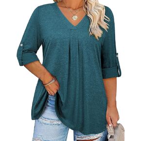 Kancystore Plus Size Tops for Women 3/4 Length Sleeve Shirts V Neck Tunic Blouses Spring Summer 2025