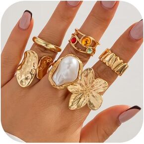 Chunky Gold Ring Set for Women Chunky Knuckle Rings Stacking Crystal Knuckle Rings Statement Ring Jewelry