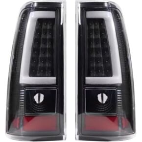 WonVon Tail Lights Compatible for 2003-2006 Chevy Silverado 1500 2500 3500 2007 Classic, C-Type LED Tube Black Housing Rear Brake Lamps OE Replacement Driver And Passenger Side
