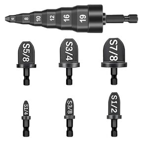 7Pcs HVAC Swaging Repairing Tool, Air Conditioner Copper Tube Expander with 6 in 1 6/8/10/12/16/19mm Kits, Flaring Drill Pipe Expander Tubing Set 1/4'', 3/8'', 1/2'', 5/8'', 3/4'', 7/8'' Bits