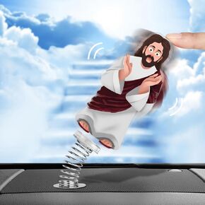 Jesus Car Accessories Dashboard Decorations, Shaking Jesus Dashboard Ornament Made of Acrylic, Religious Auto Interior Decor for Christian Believers, Spiritual Desk Decoration, Prayer Gift
