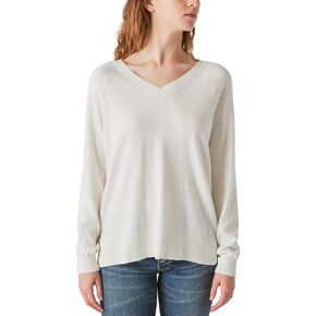 سترة Lucky Brand Women's V-Deace ، الأكمام الطويلة ، الشقوق الجانبية ، مزيج من القطن ، كريم/أخضر/أحمر/أسود