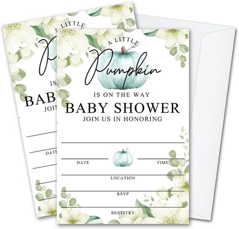Fall Little Pumpkin Baby Shower Invitations Sweet Pumpkin is on the Way, Fall Leaves, Autumn Theme, Pack of 20 Fill-in Invitation Cards & 20 Envelopes, 4''X6'', Gender Reveal Neutral - JY024 in Kuwait