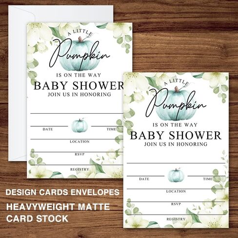 Fall Little Pumpkin Baby Shower Invitations Sweet Pumpkin is on the Way, Fall Leaves, Autumn Theme, Pack of 20 Fill-in Invitation Cards & 20 Envelopes, 4''X6'', Gender Reveal Neutral - JY024 in Kuwait