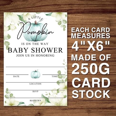 Fall Little Pumpkin Baby Shower Invitations Sweet Pumpkin is on the Way, Fall Leaves, Autumn Theme, Pack of 20 Fill-in Invitation Cards & 20 Envelopes, 4''X6'', Gender Reveal Neutral - JY024 in Kuwait