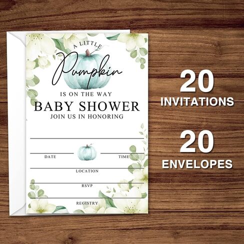 Fall Little Pumpkin Baby Shower Invitations Sweet Pumpkin is on the Way, Fall Leaves, Autumn Theme, Pack of 20 Fill-in Invitation Cards & 20 Envelopes, 4''X6'', Gender Reveal Neutral - JY024 in Kuwait