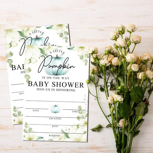 Fall Little Pumpkin Baby Shower Invitations Sweet Pumpkin is on the Way, Fall Leaves, Autumn Theme, Pack of 20 Fill-in Invitation Cards & 20 Envelopes, 4''X6'', Gender Reveal Neutral - JY024 in Kuwait