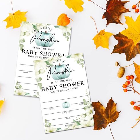 Fall Little Pumpkin Baby Shower Invitations Sweet Pumpkin is on the Way, Fall Leaves, Autumn Theme, Pack of 20 Fill-in Invitation Cards & 20 Envelopes, 4''X6'', Gender Reveal Neutral - JY024 in Kuwait