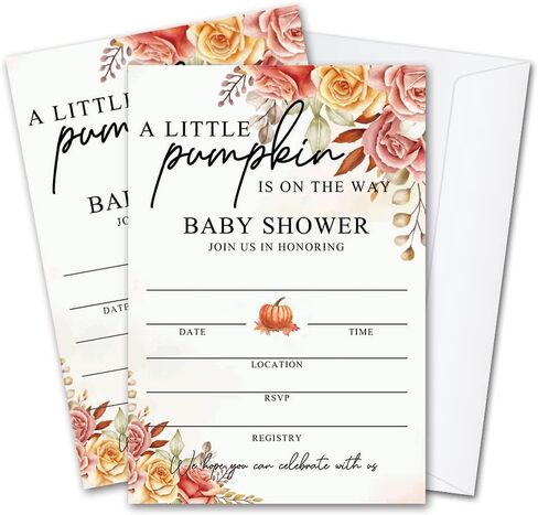 Fall Little Pumpkin Baby Shower Invitations Sweet Pumpkin is on the Way, Fall Leaves, Autumn Theme, Pack of 20 Fill-in Invitation Cards & 20 Envelopes, 4''X6'', Gender Reveal Neutral - JY024 in Kuwait