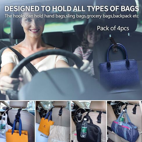 KOOPAO Car Seat Headrest Hook, 4 Pack Universal Car Storage Headrest Hanger Holder Hooks, Vehicle Strong and Durable Backseat Hanger for Handbag Purse Coat and Grocery Bag in Saudi Arabia