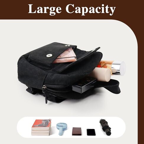 Small Backpack, Corduroy Backpack Purse for Women and Girls, Mini Backpacks for Travel, Shopping, Walking (black.) in Saudi Arabia
