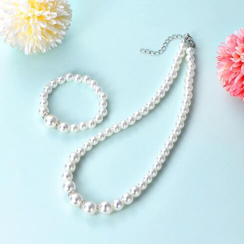 Girls' Sleeveless Party Dress with Pearl Necklace - for Birthday, Flower Girl, Wedding and Special Occasion Party in Kuwait