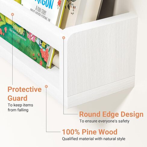 Nursery Floating Shelves, White Nursery Book Shelves for Wall, 16 inch Wall Bookshelf for Kids Solid Wood Wall Mounted Shelves for Books,Toys and Decor Storage, Set of 2 in Kuwait