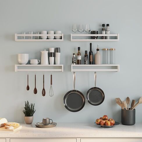 Nursery Floating Shelves, White Nursery Book Shelves for Wall, 16 inch Wall Bookshelf for Kids Solid Wood Wall Mounted Shelves for Books,Toys and Decor Storage, Set of 2 in Kuwait