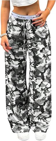 Gorglitter Women's Y2K Baggy Camo Track Pants مرنة عالية الخصر ساق الساق in Saudi Arabia