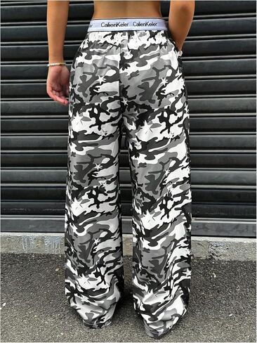 Gorglitter Women's Y2K Baggy Camo Track Pants مرنة عالية الخصر ساق الساق in Saudi Arabia