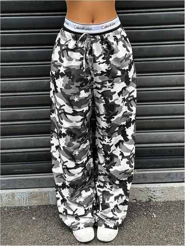 Gorglitter Women's Y2K Baggy Camo Track Pants مرنة عالية الخصر ساق الساق in Saudi Arabia