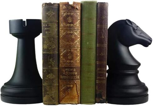 Chess Bookends, Office Decorative Bookends for Shelves, Heavy Bookends Book Stoppers Book Holders for Desk Decoration, 7x7x4 inches, Black,1Pair/2Piece in Saudi Arabia