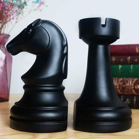 Chess Bookends, Office Decorative Bookends for Shelves, Heavy Bookends Book Stoppers Book Holders for Desk Decoration, 7x7x4 inches, Black,1Pair/2Piece in Saudi Arabia
